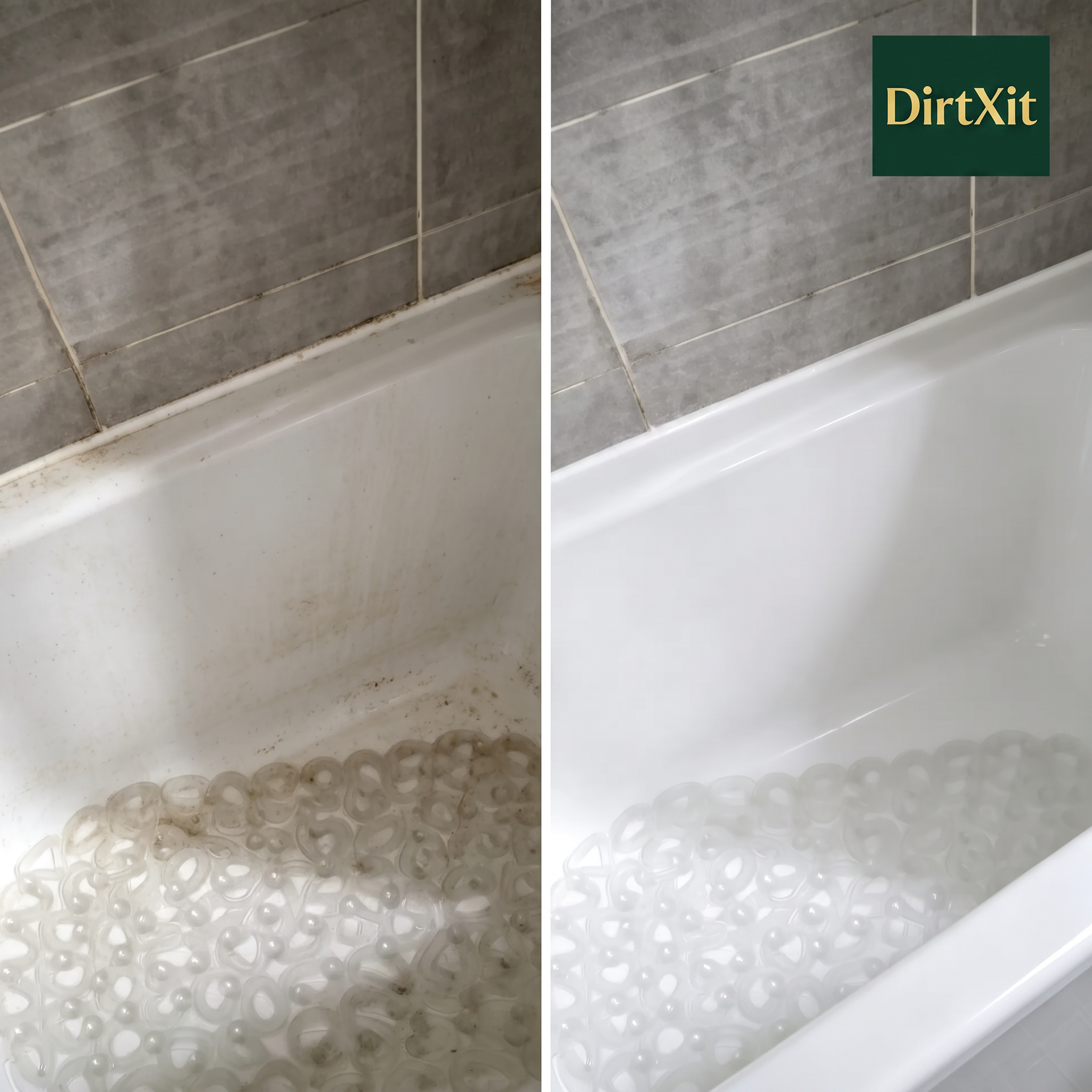 Bath and tiles before and after cleaning