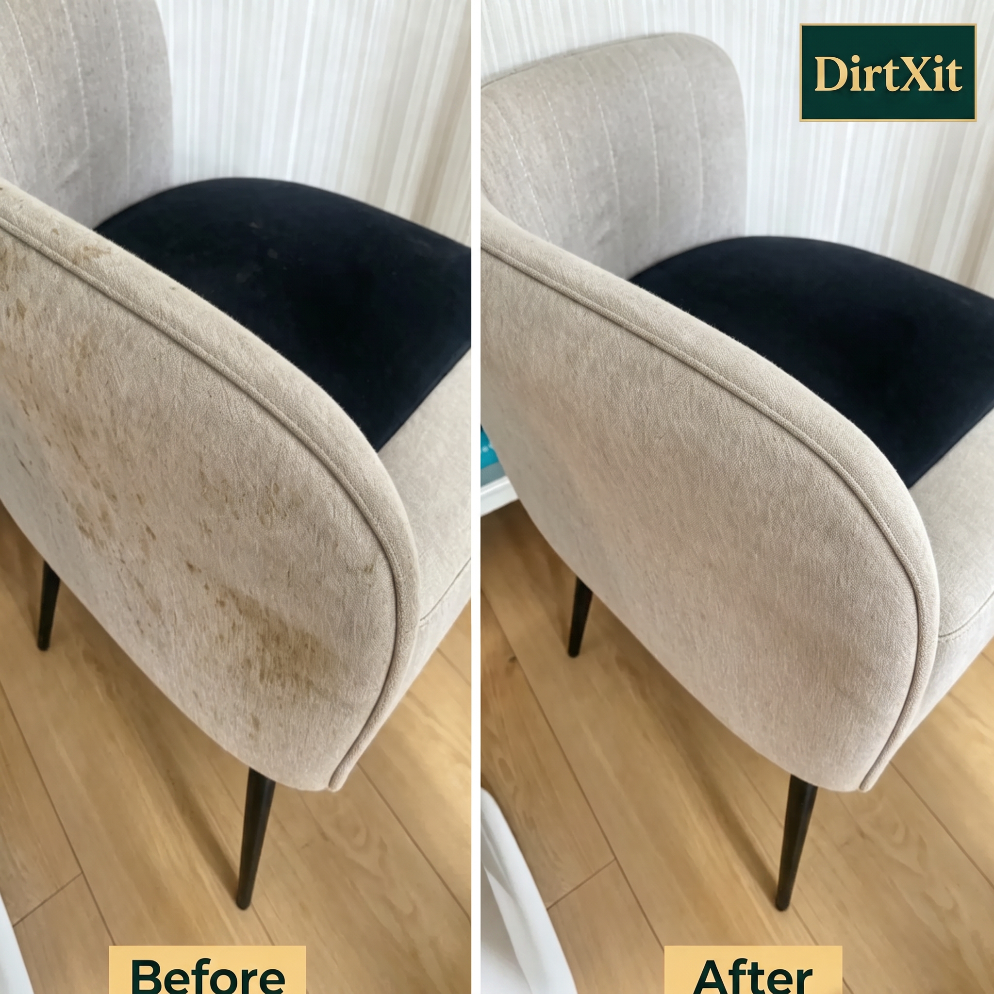 Upholstered chair before and after cleaning