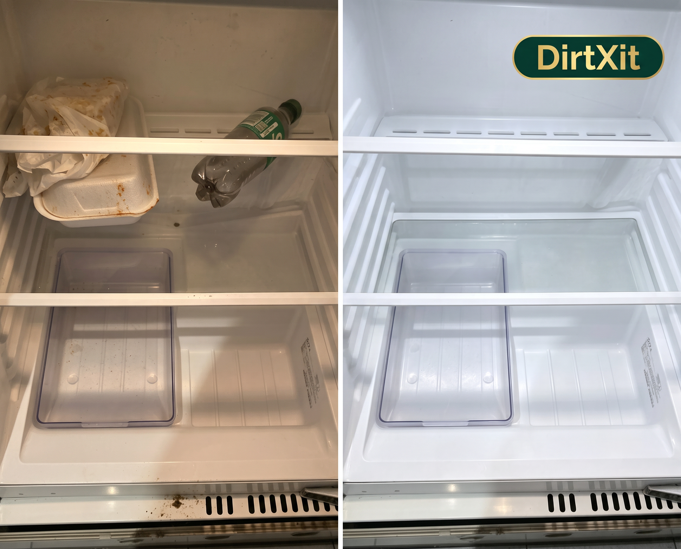 Fridge shelves before and after cleaning
