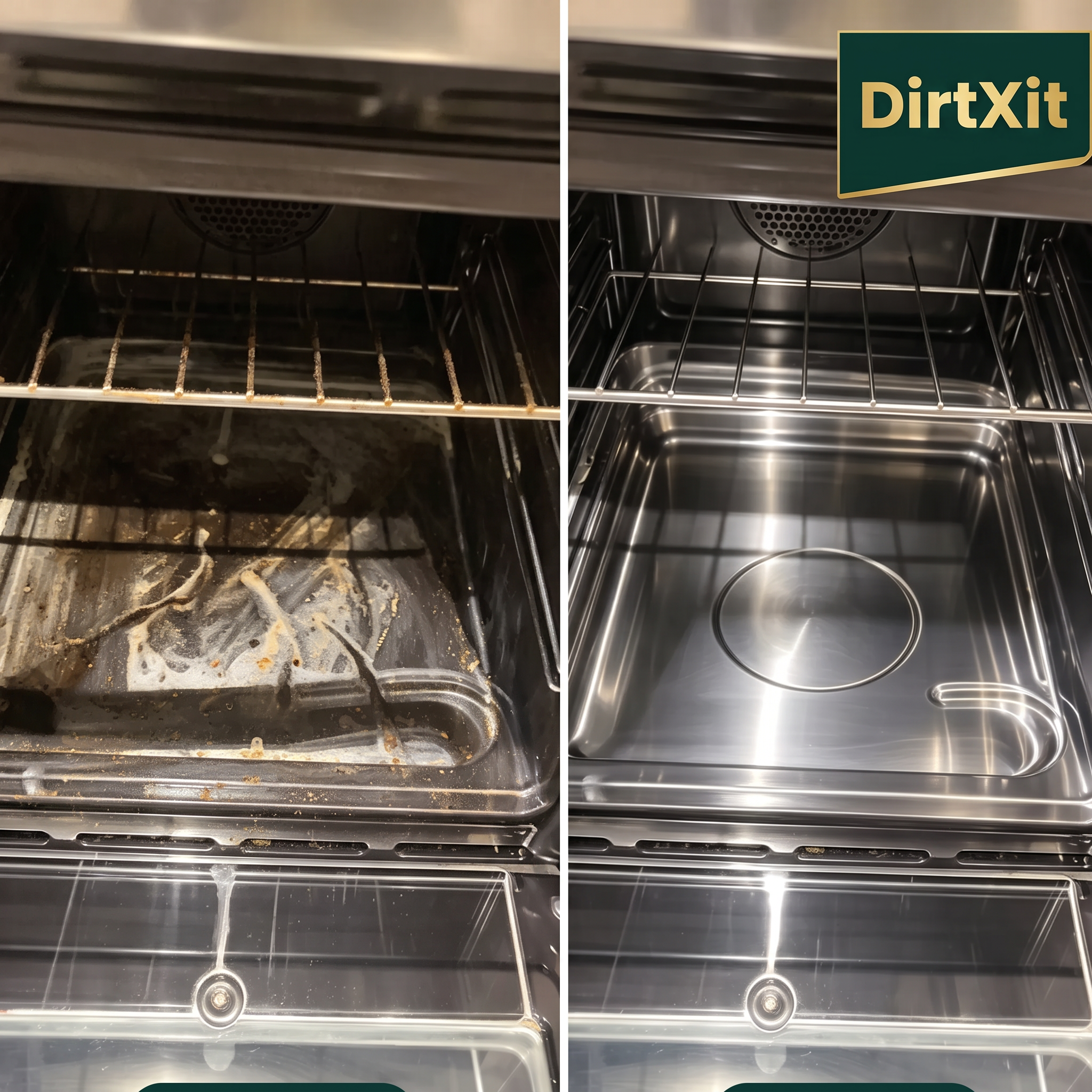 Oven interior before and after cleaning