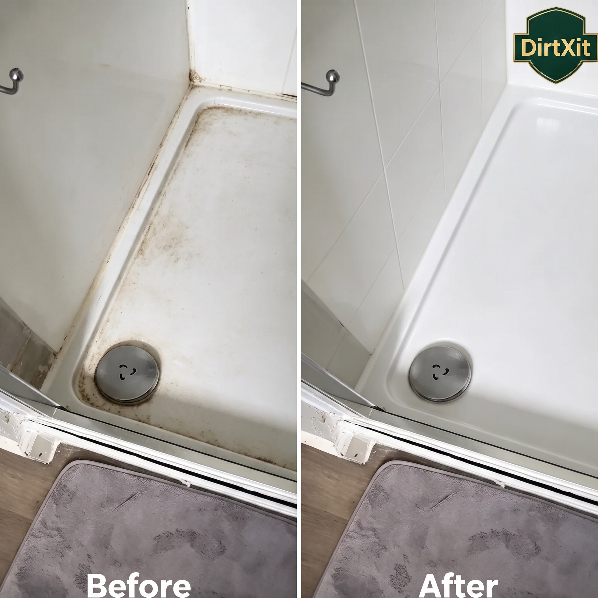 Shower tray before and after cleaning